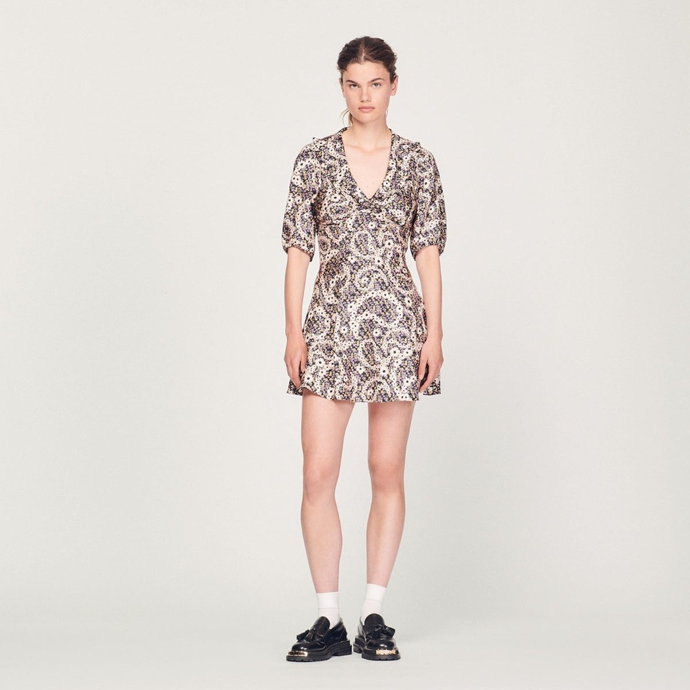 Sandro Paris Casablanca Floral Fit & Flare Silk Dress